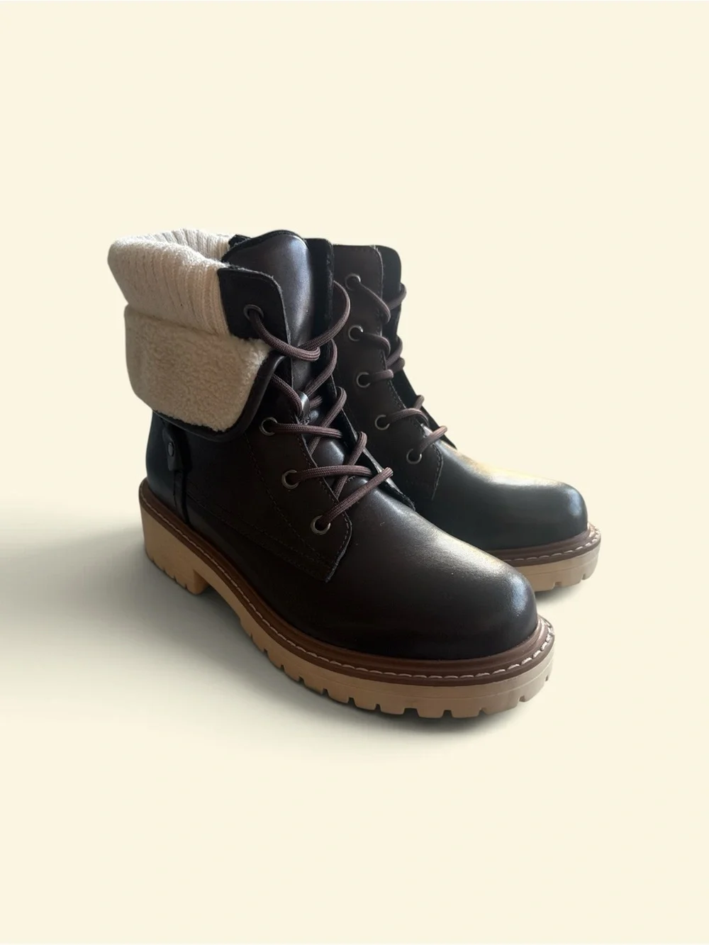 AquaDiva Dark Brown Lace-Up Winter Boots with Knit Collar New Size 9.5